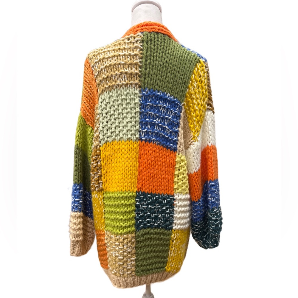 Pilcro Multicolor Patchwork Chunky Knot Knit Cardigan One Size - Picture 3 of 6